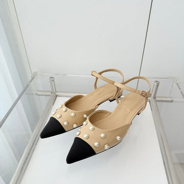 CC 26 Heeled Slingback With Pearl Toe Beige In Lambskin 597323