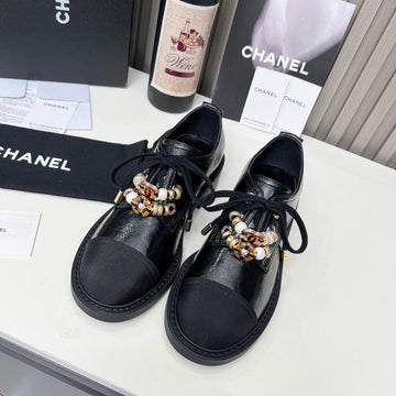Chanel CC Combat Shoes With Pearl Black In Calfskin 597895