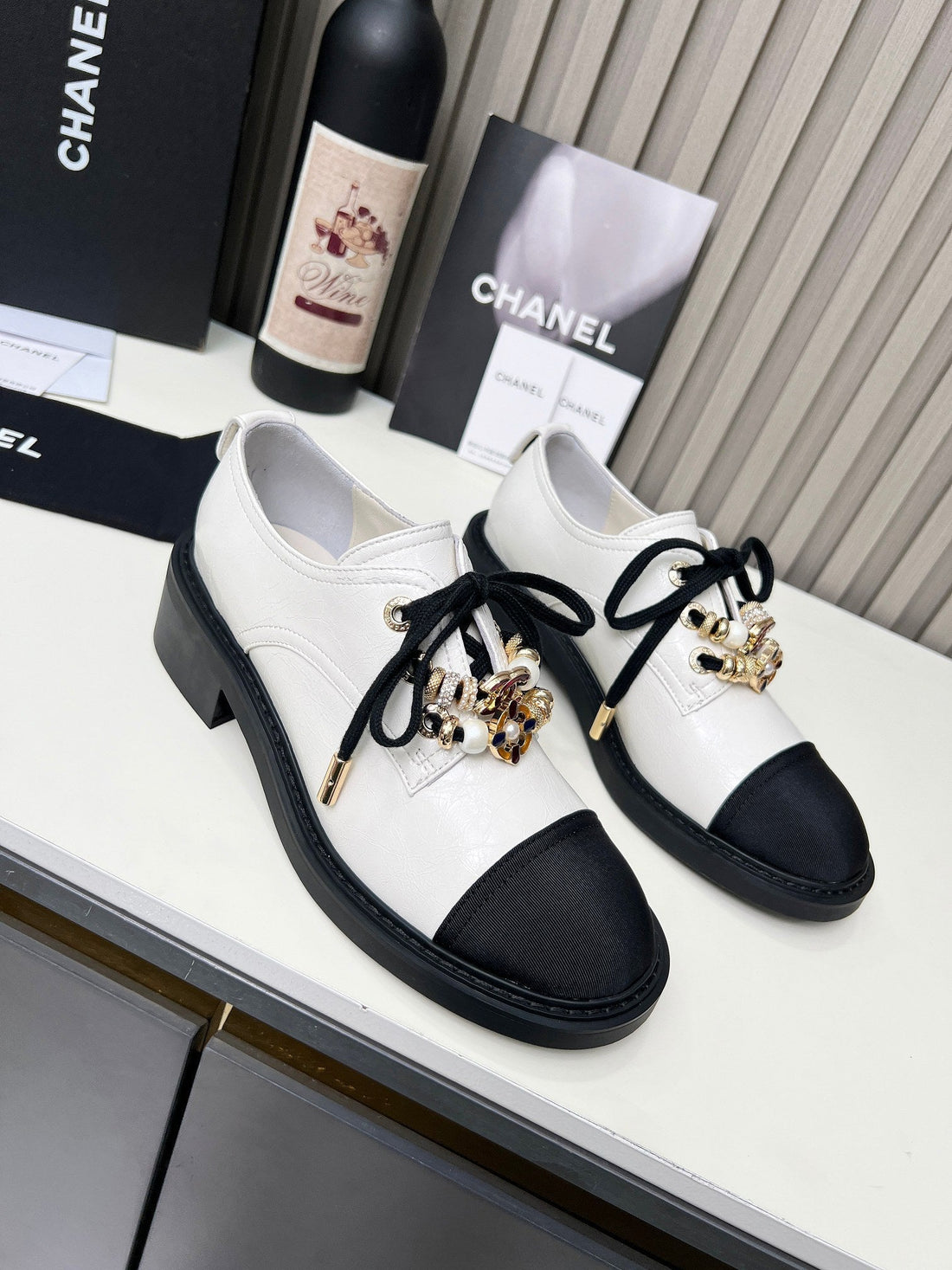 Chanel CC Combat Shoes With Pearl White In Calfskin 597896