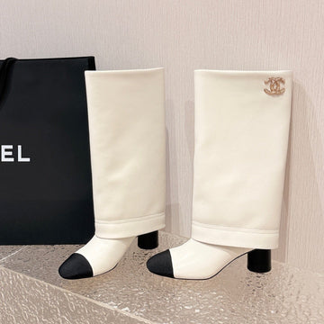 Chanel 26 Newest Runway Style Riding White Boots In Cowhide 598320