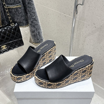 CD Attitude Wedge Sandals Black In Cowhide 598183