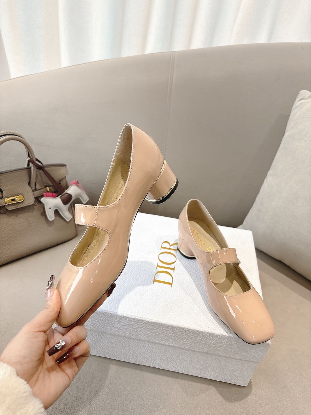 CD Mary Jane High Heels 40 Beige In Patent Leather 598180
