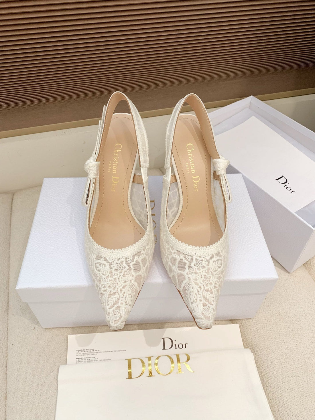 CD Ribbon Lace Open-Toe Ivory Sandals 95 In Sheepskin 598119