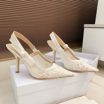 CD Ribbon Lace Open-Toe Ivory Sandals 95 In Sheepskin 598119