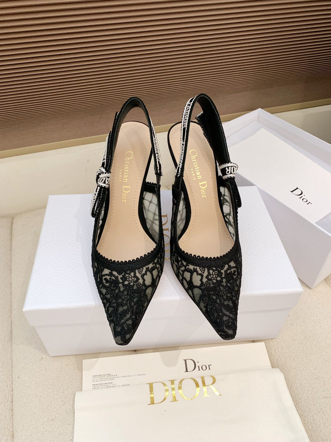 CD Ribbon Lace Open-Toe Black Sandals 95 In Sheepskin 598116