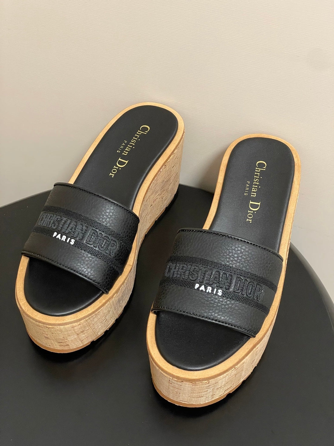 CD Dway Platform Heel 80MM Sandals Black Calskin