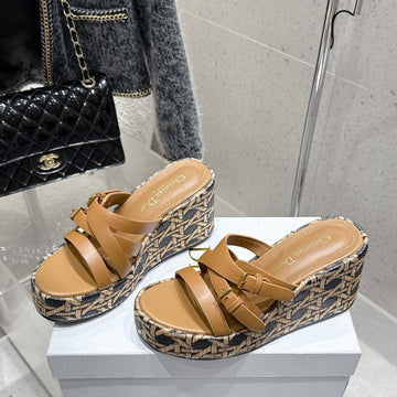 CD 25SS D-Attitude Wedge Sandals 90 Brown In Cowhide 598109