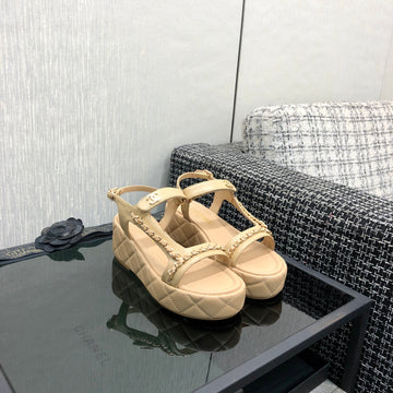 Chanel 26 Platform Chain Sandals Beige In Lambskin 602505
