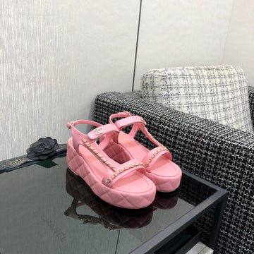 Chanel 26 Platform Chain Sandals Pink In Lambskin 602504