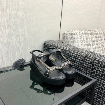 Chanel 26 Platform Chain Sandals Black In Lambskin 602503