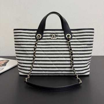CC 26 Striped Woven Beach Bag 46 Black In Cowhide