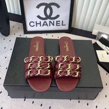 Chanel Early Spring Chain Slippers Burgundy In Lambskin 611718