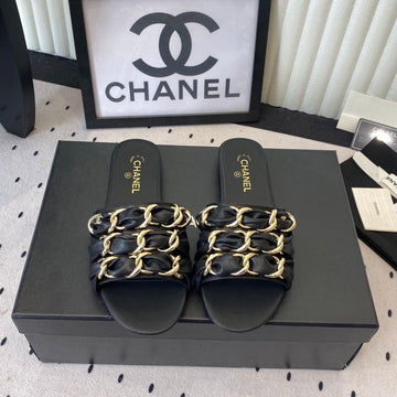 Chanel Early Spring Chain Slippers Black In Lambskin 611717