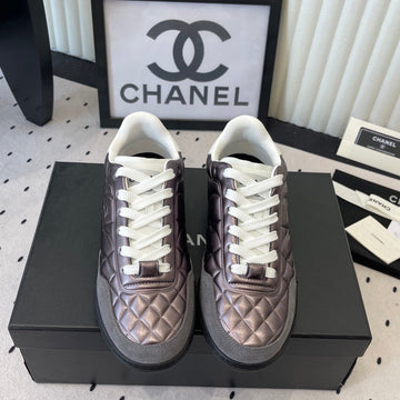 Chanel Coco Baseball Shoes Metallic Taupe In Cowhide 611673