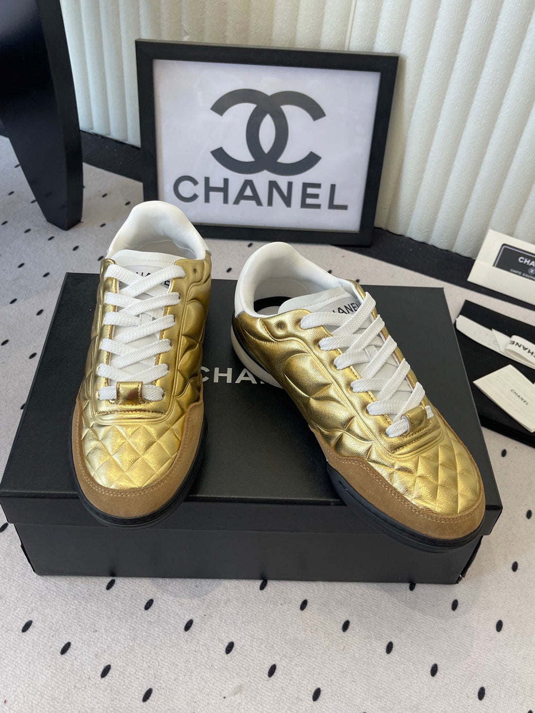 Chanel Coco Baseball Shoes Metallic Gold In Cowhide 611672