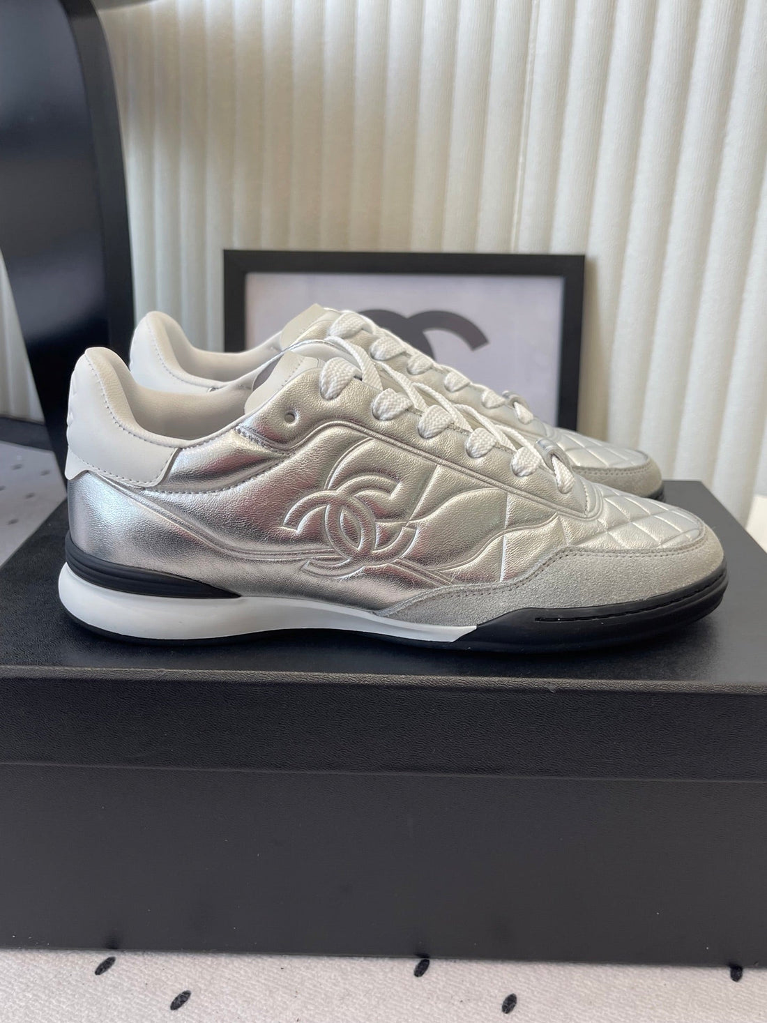 Chanel Coco Baseball Shoes Metallic Silver In Cowhide 611671