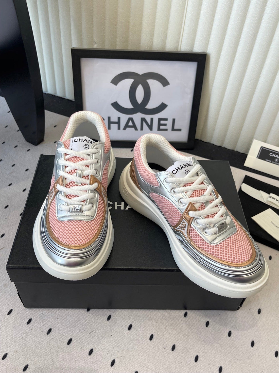 CC Sneaker Pink Silver Metallic In Cowhide 611668