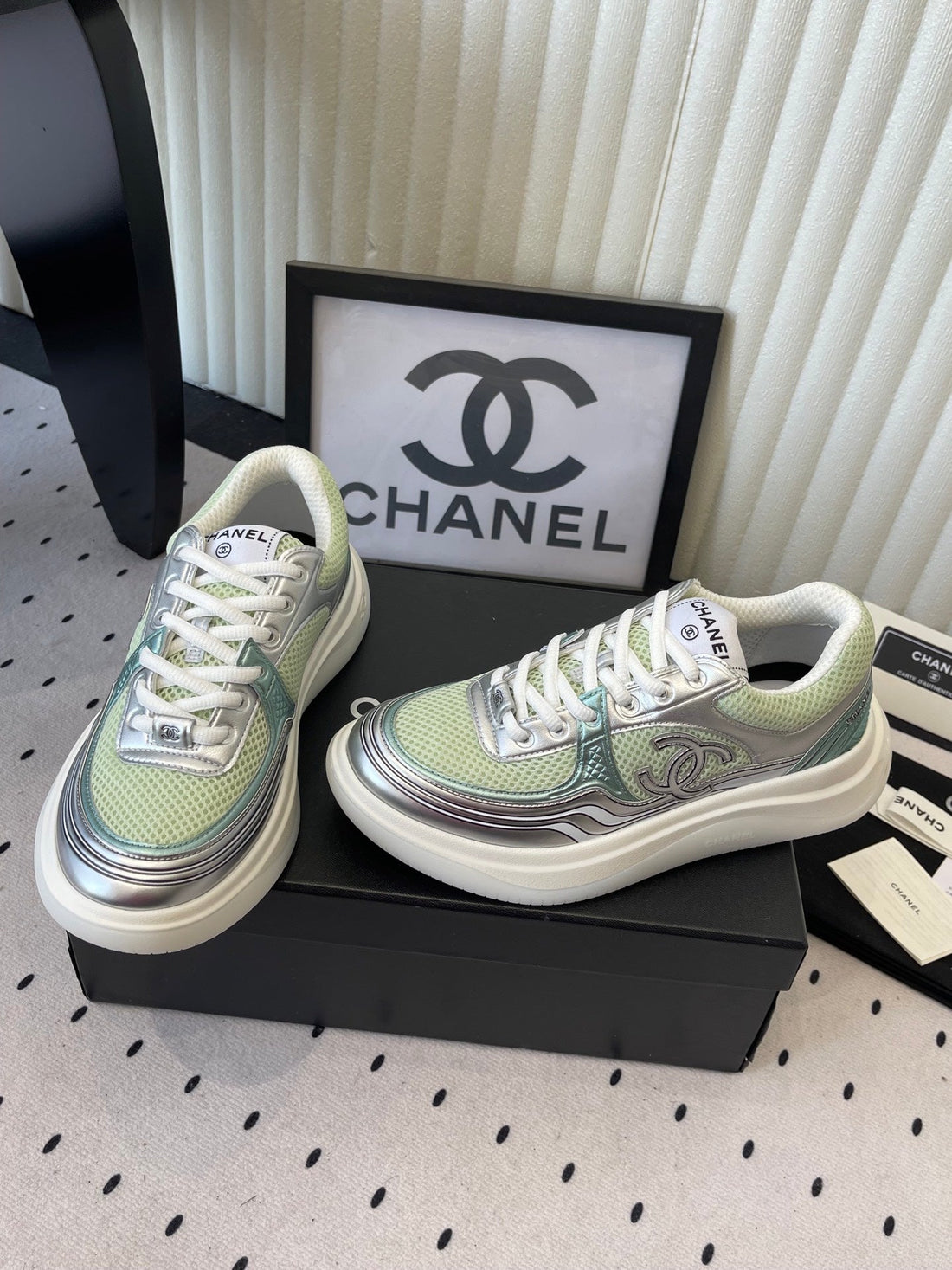 CC Sneaker Green Silver Metallic In Cowhide 611666