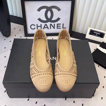 Chanel Ballet Flats Beige In Woven Raffia 611583