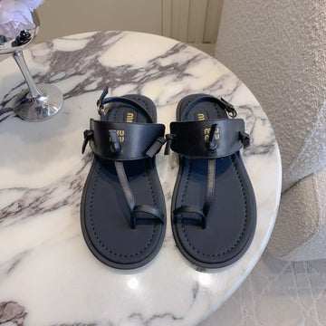 Miu Flip-Flot Flat Sandal Black In Cowhide 615338