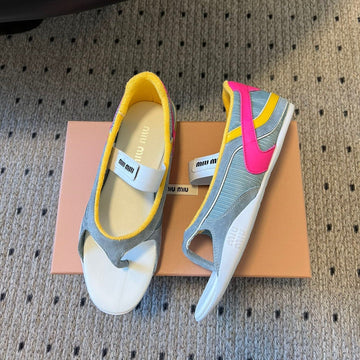 Miu Miu 26 Mary Jane Casual Flip-Flops Multicolor In Mesh Fabric 614743