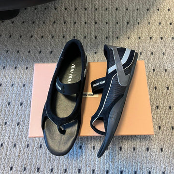 Miu Miu 26 Mary Jane Casual Flip-Flops Black In Mesh Fabric 614742