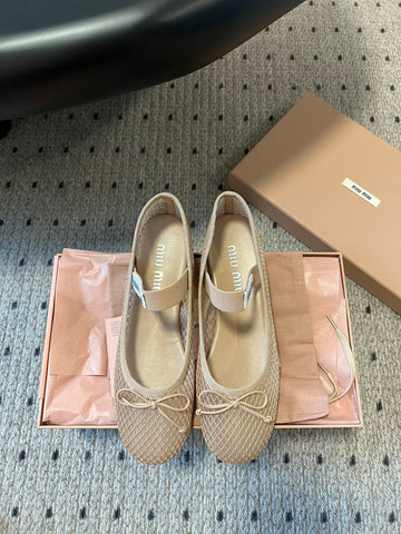 Miu Miu 26SS Ballet Flats Beige In Mesh 614701