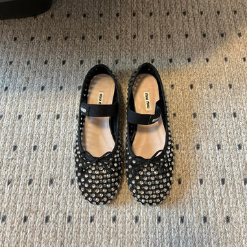 Miu Miu 26SS Ballet Flats Diamond-Encrusted Black In Calfskin 614697