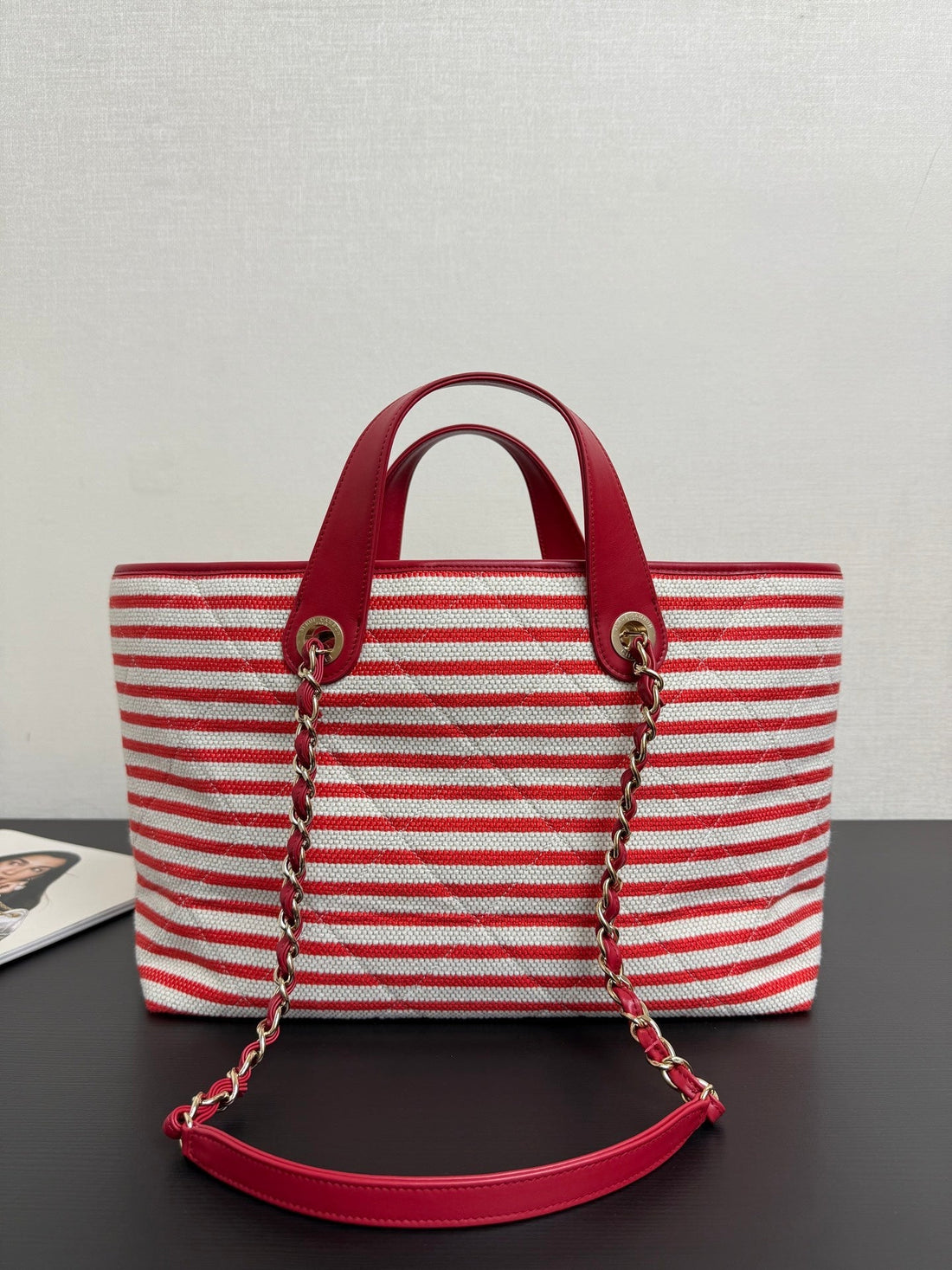 CC 26 Striped Woven Beach Bag 46 Red In Cowhide
