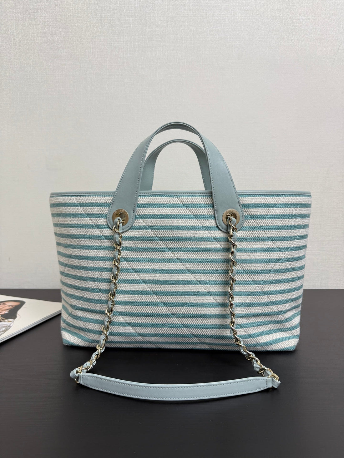CC 26 Striped Woven Beach Bag 46 Blue In Cowhide