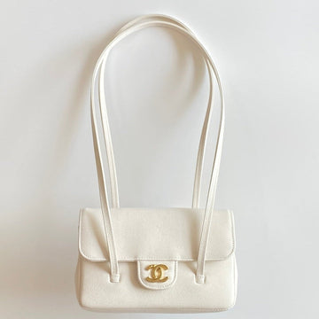 Mm 26 Coco Long Shoulder Strap Flap White Bag In Cowhide