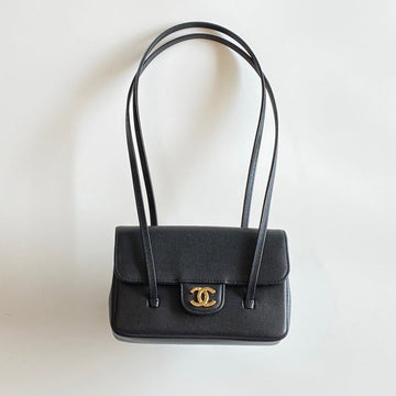 Mm 26 Coco Long Shoulder Strap Flap Black Bag In Cowhide