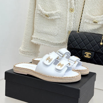 Chanel 26C Chain Double C Buckle Slippers White Cowhide 615785