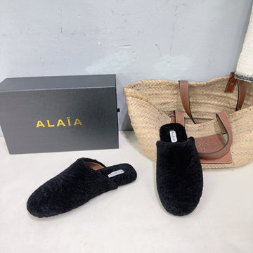 Alaïa 25 Fur Mule Slipper Black In Lambswool 629514