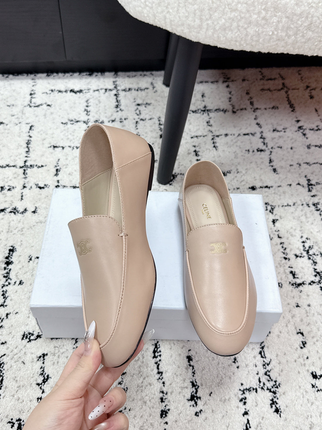 Celine 26 Aura Triomphe Loafer Light Beige In Lambskin 631125