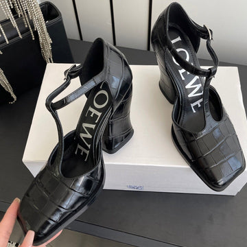 Loewe 26SS Chunky Heel 50 Mary Jane Black In Leather 631743
