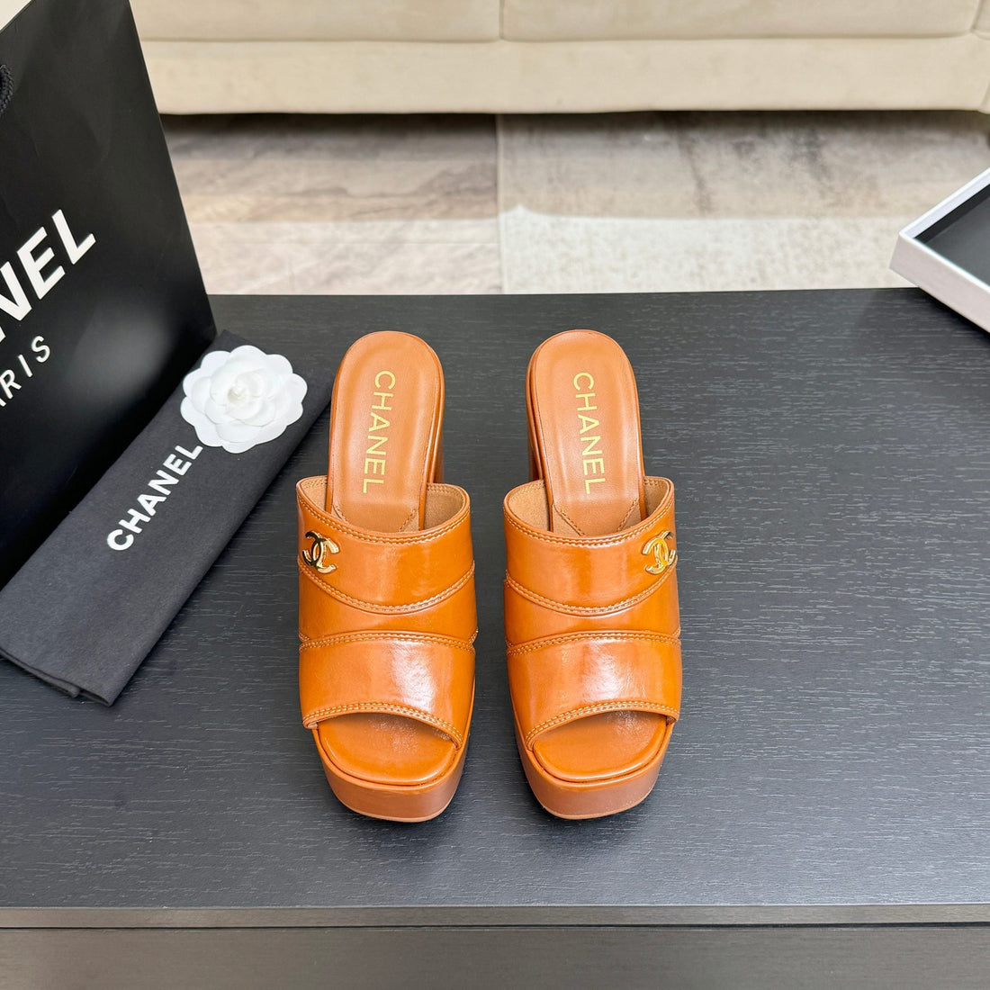 Chanel 2026 Runway Platform High-Heeled 12.5cm Sandals Orange In Cowhide 673063