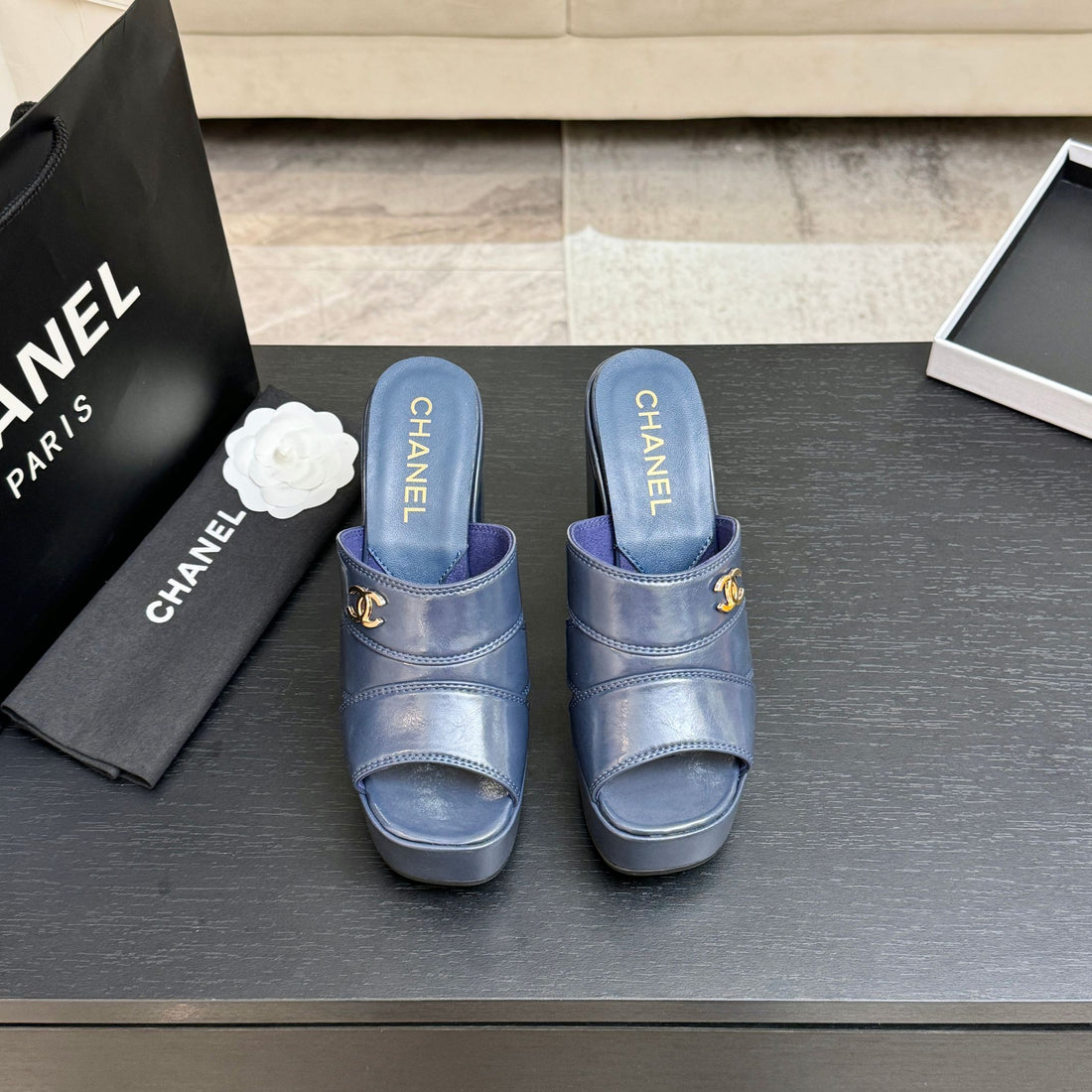 Chanel 2026 Runway Platform High-Heeled 12.5cm Sandals Blue In Cowhide 673062
