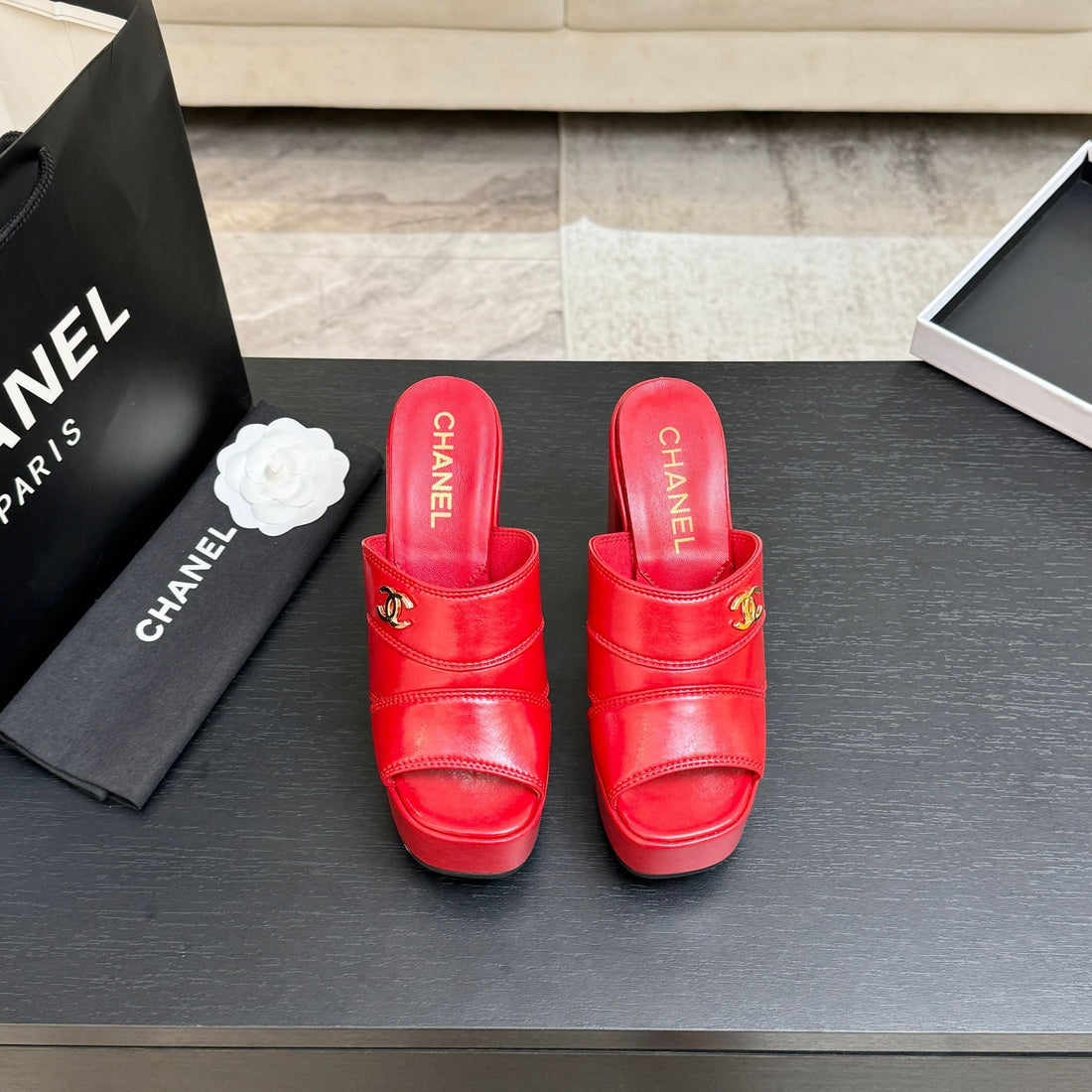 Chanel 2026 Runway Platform High-Heeled 12.5cm Sandals Red In Cowhide 673061