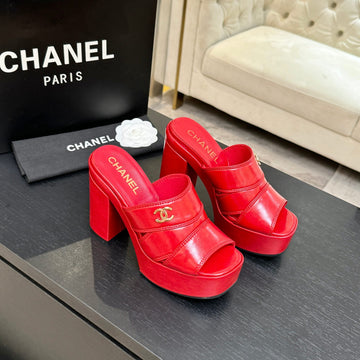 Chanel 2026 Runway Platform High-Heeled 12.5cm Sandals Red In Cowhide 673061