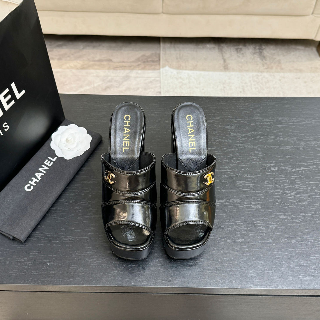 Chanel 2026 Runway Platform High-Heeled 12.5cm Sandals Black In Cowhide 673059