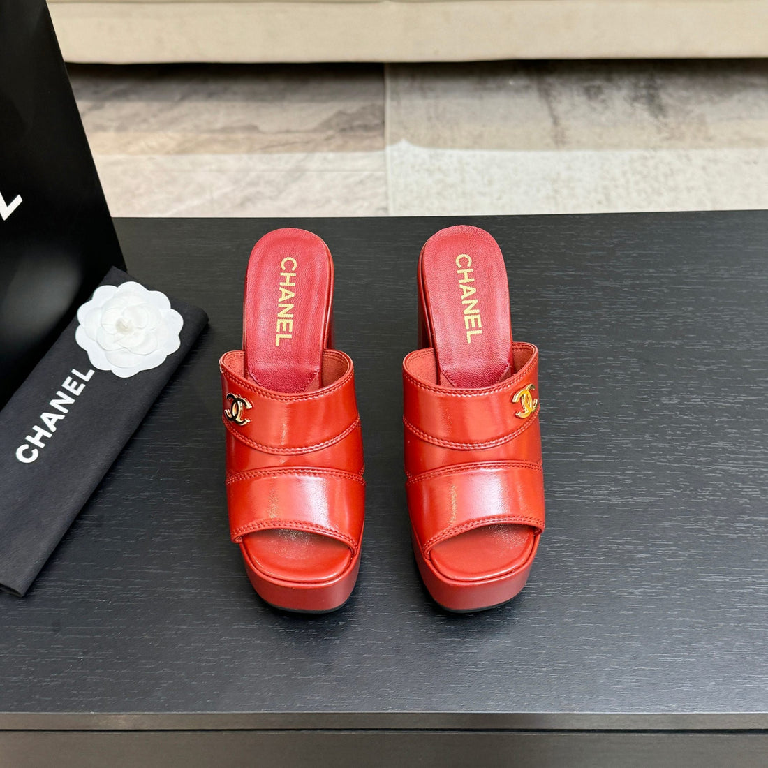 Chanel 2026 Runway Platform High-Heeled 12.5cm Sandals Orange-Red In Cowhide 673058