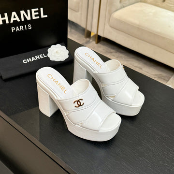 Chanel 2026 Runway Platform High-Heeled 12.5cm Sandals White In Cowhide 673056