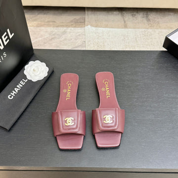 Chanel 26C Double C Buckle Square Toe Slippers Burgundy In Lambskin 673025