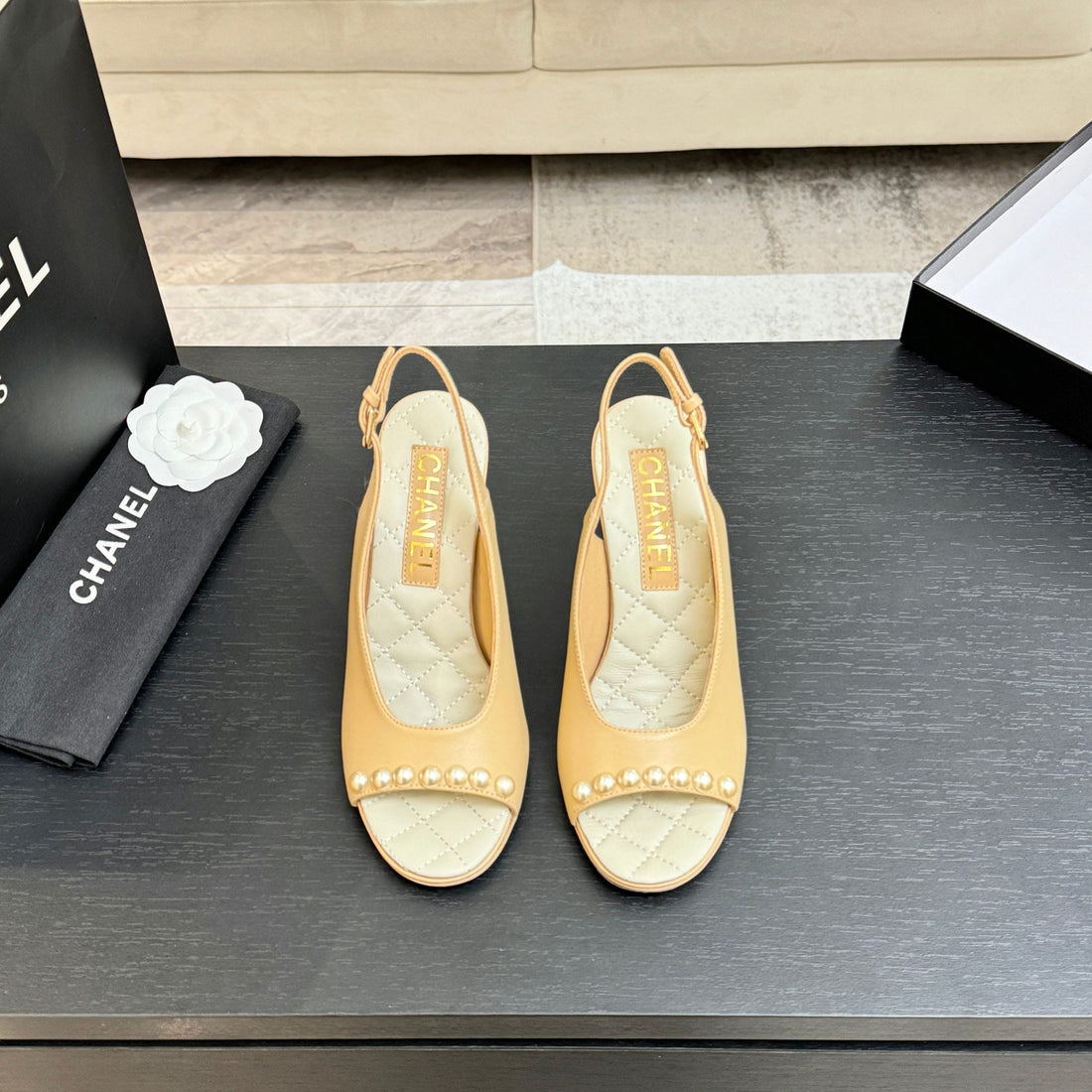 Chanel 26A Slingback Beige In Lambskin 672993