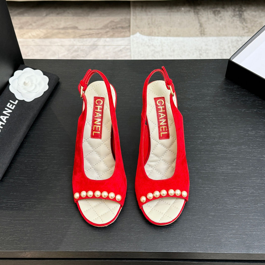 Chanel 26A Slingback Red In Velvet 672991