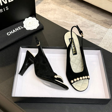 Chanel 26A Slingback Black In Velvet 672992