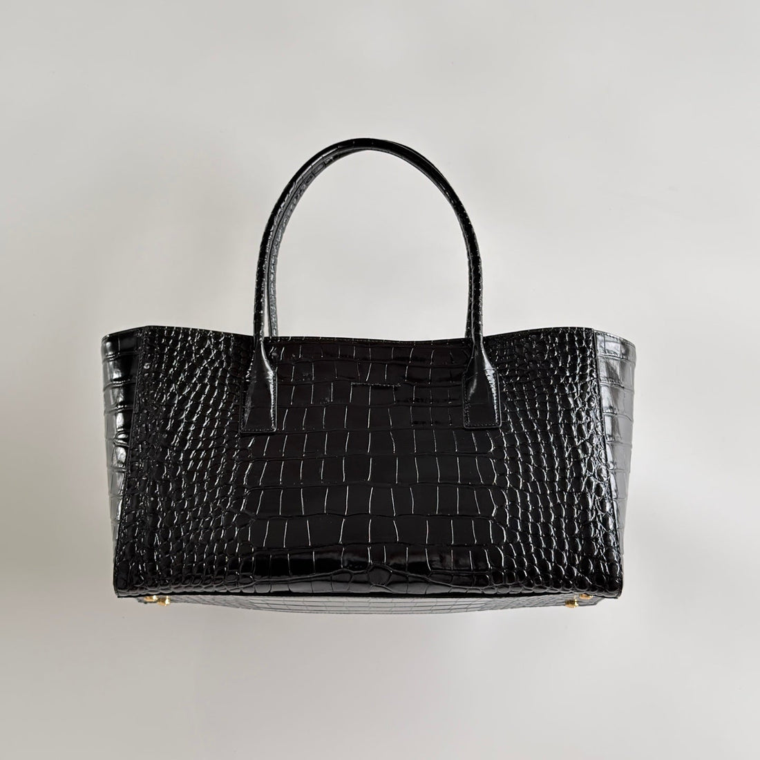 CC 26S Cerf Classic Commuter Tote Bag In Black Crocodile-Embossed Calfskin (made - To - Order)