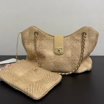 CC 26S Tote Bag In Beige Braided Raffia Gold Hardware (made - To - Order)