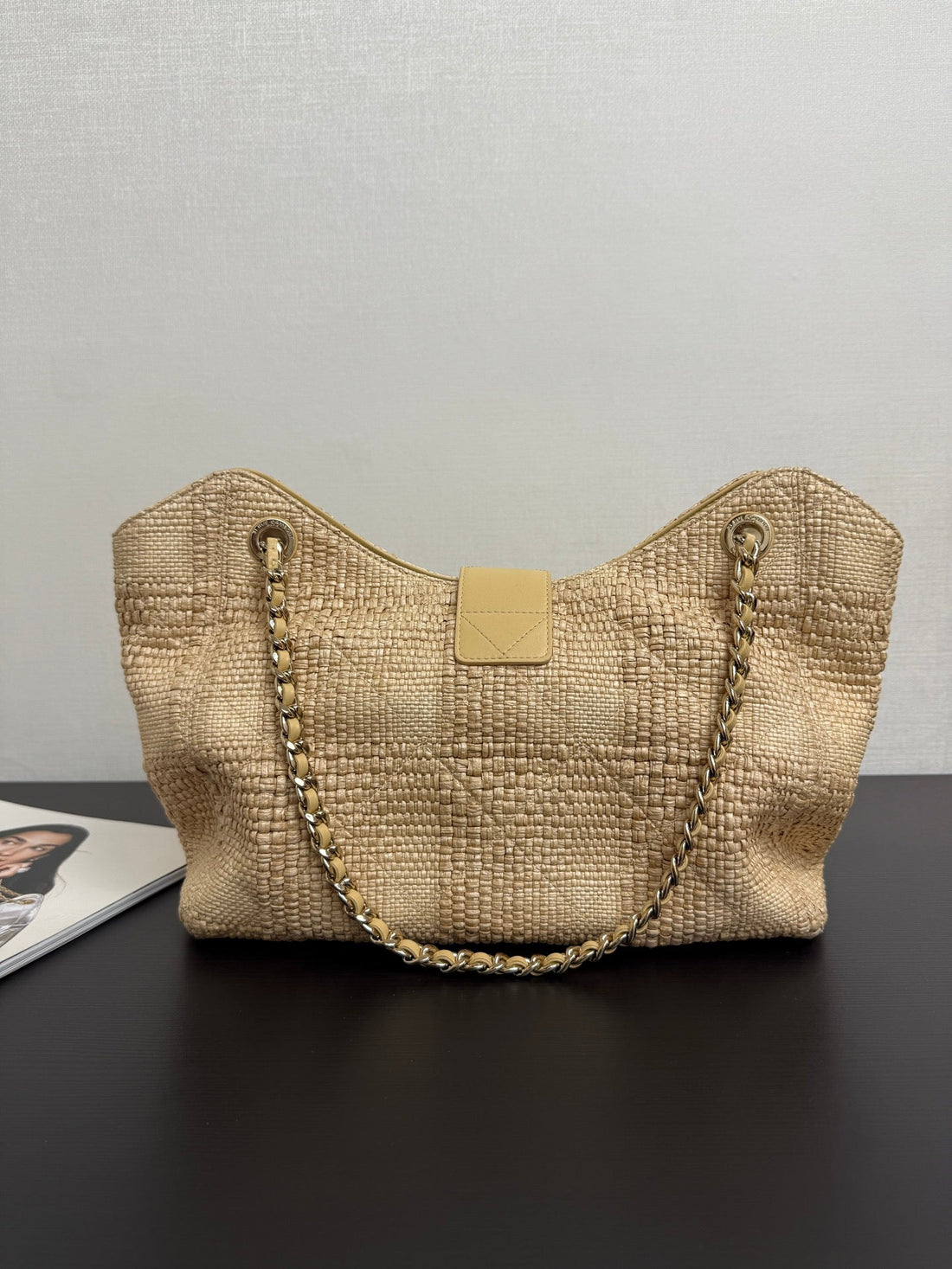 CC 26S Tote Bag In Beige Braided Raffia Gold Hardware (made - To - Order)